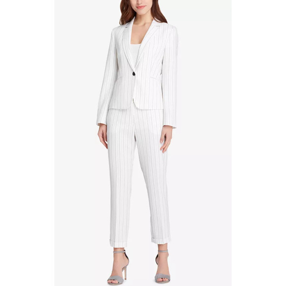 Tahari ASL Suit Pants Blazer Pin Striped Ivory White Women Sz 18 NEW NWT N144